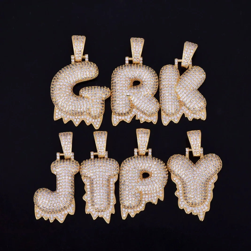 Drippy Letters Iced Out Personalized Custom Name Necklace Pendant - Luxury Custom Jewelry - CaratixJewelry